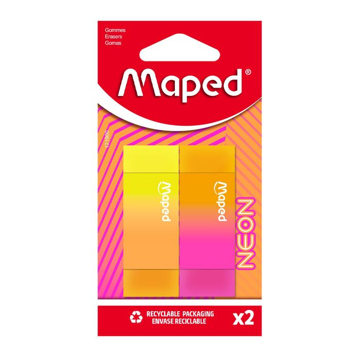 Gommes - Maped - Neon Bi-Couleurs - Efficace - Format Rectangulaire - 2 pièces
