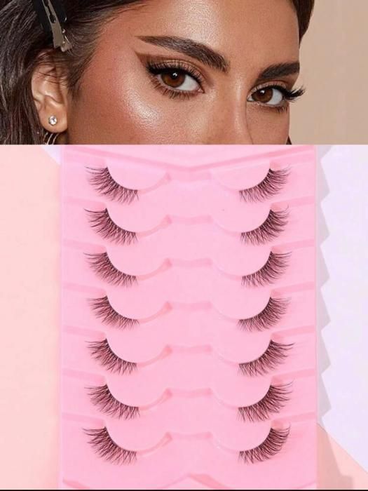 7 paires de demi cils avec bande transparente, cil de chat 3D