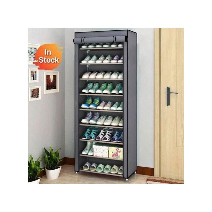 Armoire à chaussures - Non spécifié - 9 niveaux - Gris - Métal - Design contemporain