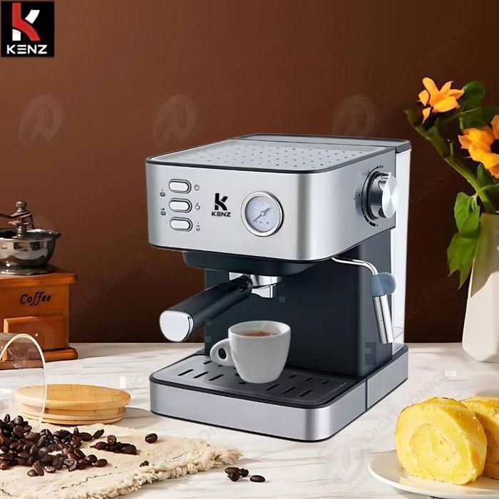 Machine à café - KENZ - 20 BAR - 1.6 L - Compatible café moulu et capsules - Mousseur à lait intégré