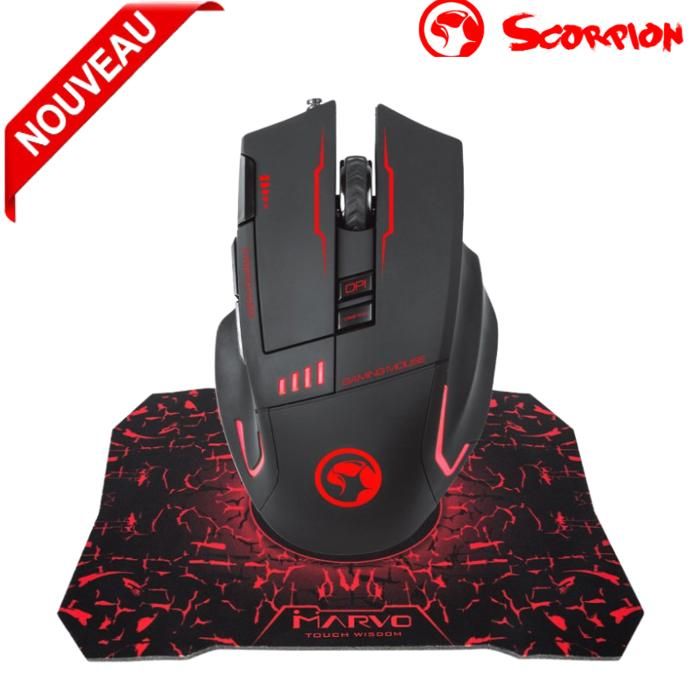 Marvo Souris Gaming COMBO G909+G1 2-en-1 - Souris programmable, Tapis de souris - MARVO-G909+G1