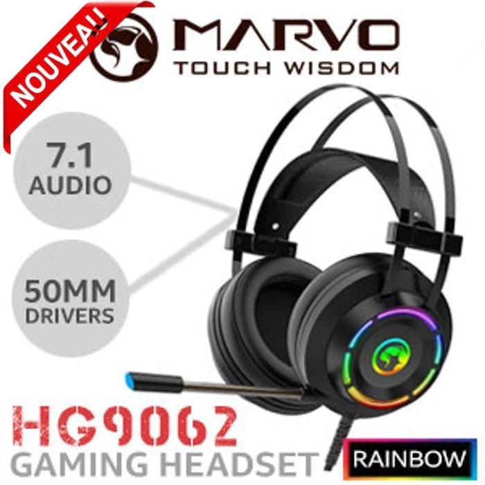 Marvo HG9062 Casque de jeu USB 7.1 Surround 50 mm Taille du pilote RVB