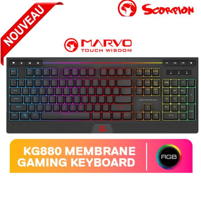 MARVO Clavier Gaming à Membrane KG880 Anti-ghosting 19 Touches Rollover Commandes Multimédia Dédiées
