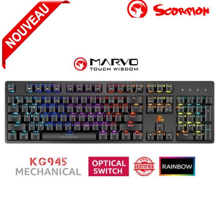 Clavier Gaming Mécanique Marvo Scorpion Switches Optiques Anti-ghosting Complet  Rétroéclairage 7 couleurs KG945