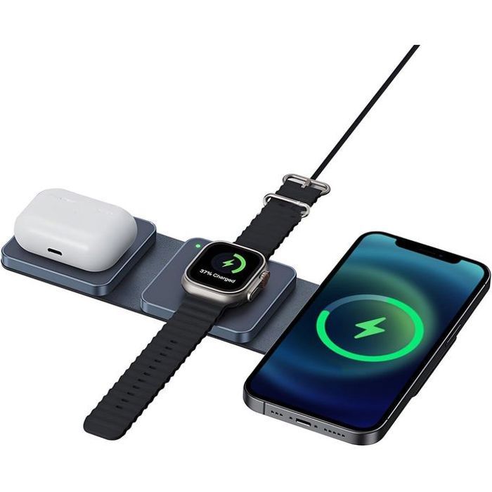 Chargeur Sans Fil Magnétique 3-en-1 Onemax – Compatible iPhone, Apple Watch et AirPods