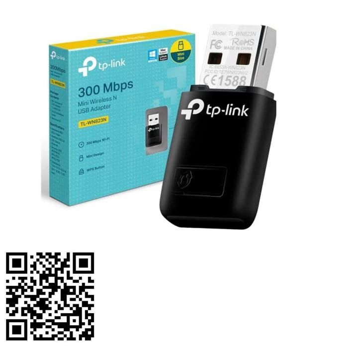 Clé WiFi N300 Mbps - TP-Link - TL-WN823N - Design compact - Sécurité WPS - USB