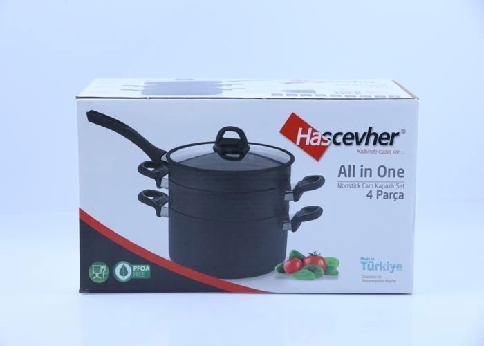 Set de cuisson - Noir - 24 cm - 4 pièces - Anti-adhésif - Compatible induction