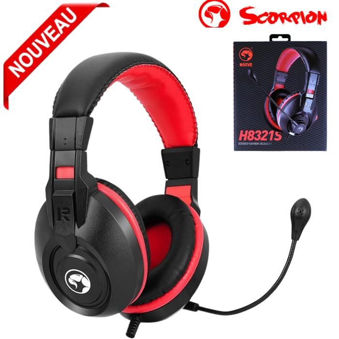 Marvo Scorpion H8321S Casque Gaming, Son Stéréo, Microphone Omnidirectionnel Flexible