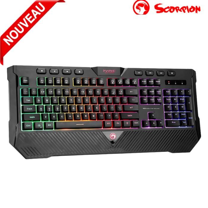 MARVO K656 Clavier Gaming - Switch à Membrane Anti-Ghosting Rétroéclairage Arc-en-ciel 3 Couleurs