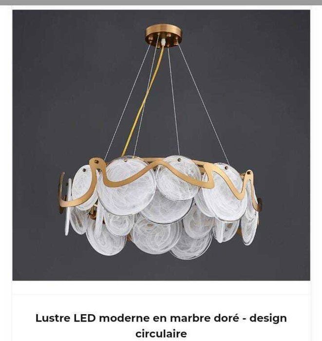 Lustre LED Moderne en Marbre Doré – Design Circulaire