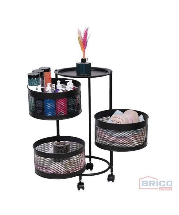 Organisateur en Métal - MARQUE - 3 Niveaux - Noir - Solide - Avec roues