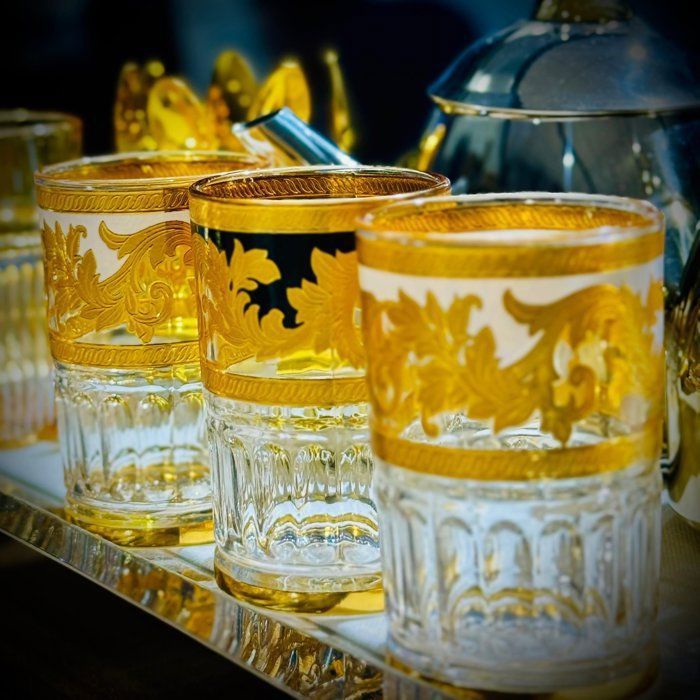 Verres à thé - AYA HOME - 12 pièces - Cristal - Détail doré - Design marocain