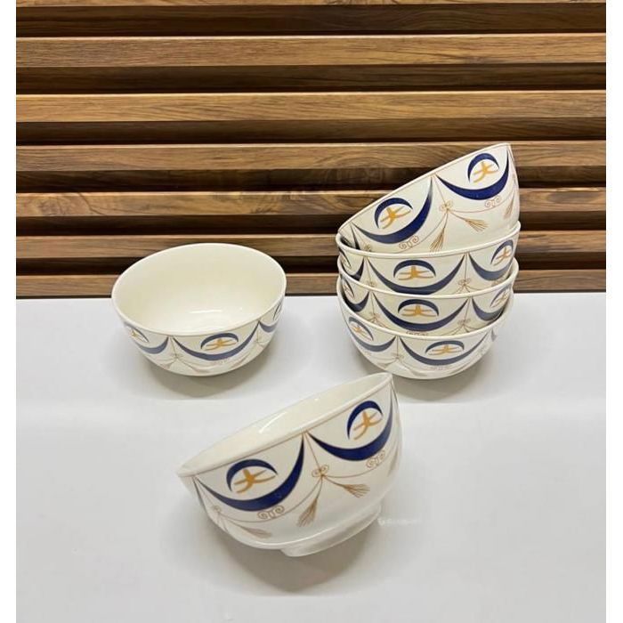 Set de 6 bols - AYA HOME - Nejma et Helal - Porcelaine - Détails bleus - 10 cm