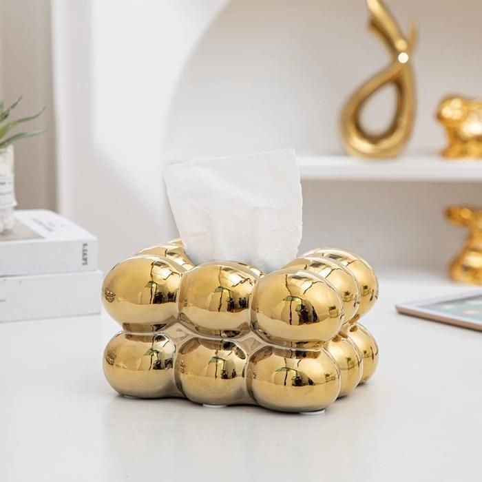 Boîte à mouchoirs - AYA HOME - Porcelaine dorée - 20x11 cm - Design élégant - Pratique