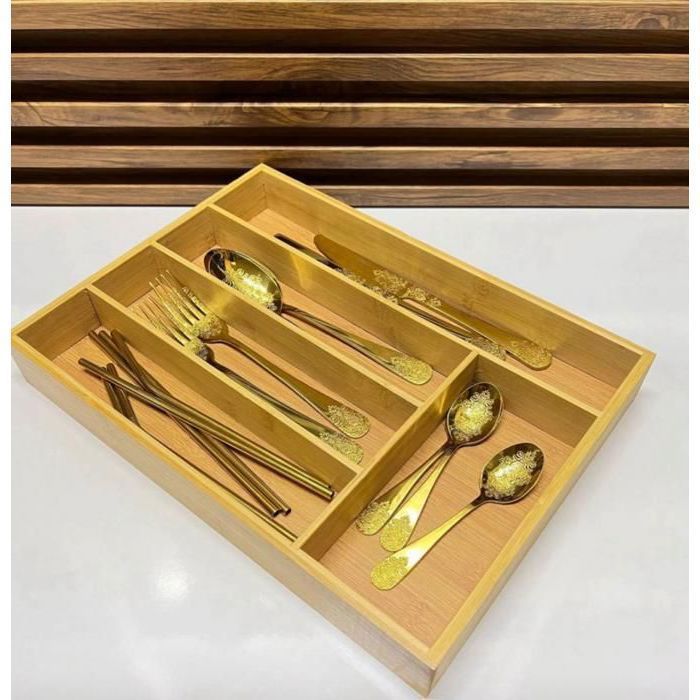 Organisateur en bambou - AYA HOME - 30cm/20cm - 6 compartiments - Résistant aux rayures - Écologique