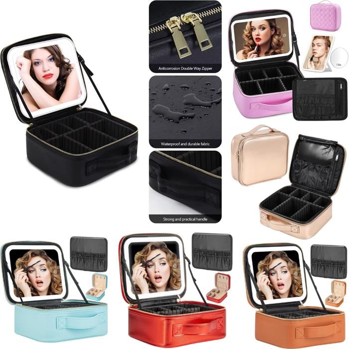 Coffret de maquillage - LED - Trousse de rangement - Compacte - Pratique - Élégante(Couleur aléatoire)
