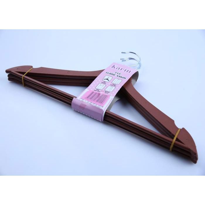 3 CINTRES EN PLASTIQUE EFFET BOIS MARRON KRN-126
