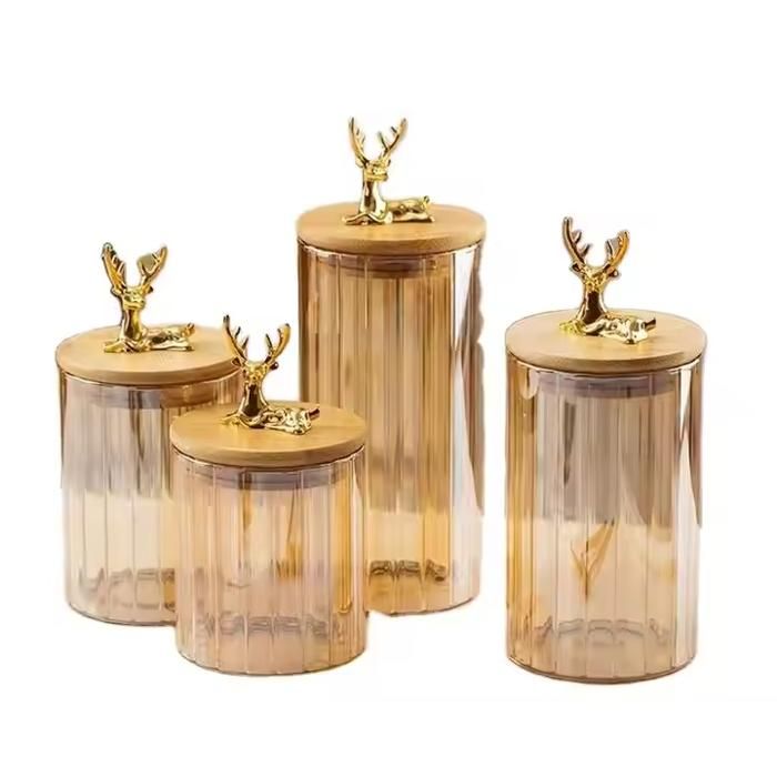 Bocal en Verre avec Couvercle en Bambou avec Cerf 9,2x22cm