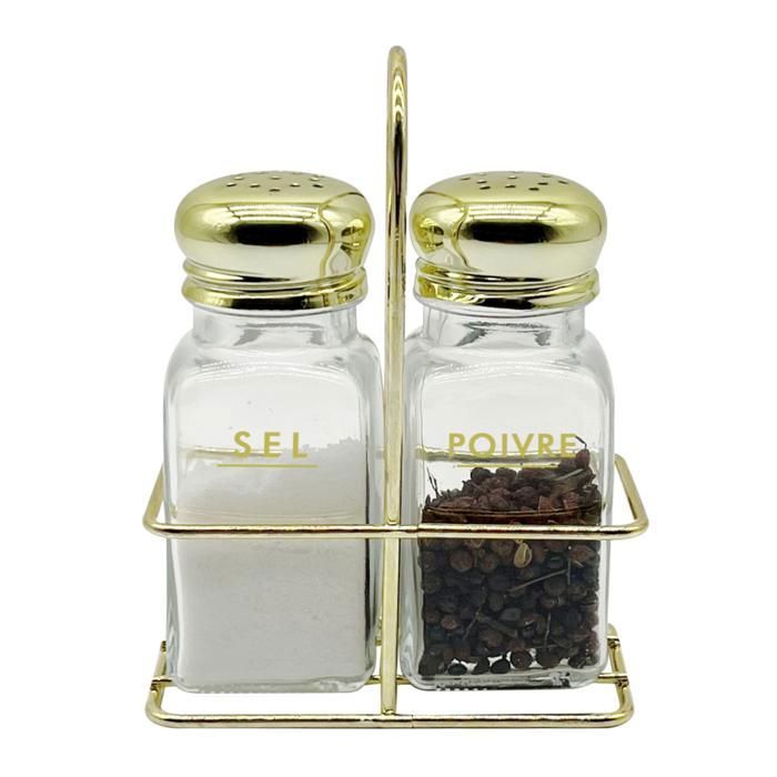 2 Pots à Épices en Verre Transparent 80ml + Support
