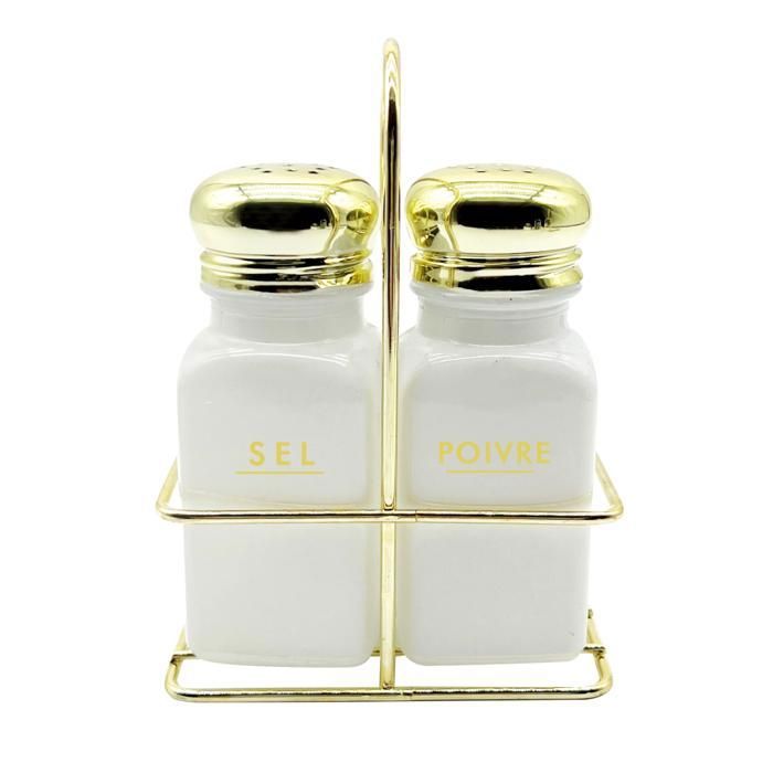 2 Pots à Épices en Verre Blanc 80ml + Support