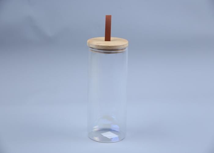 Bocal en Verre avec Couvercle en Bambou 10x22,5cm HB3301-3