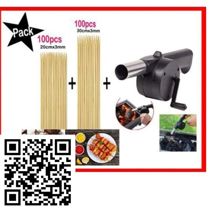 Kit barbecue - Non spécifié - Ventilateur manuel - 100 brochettes - Charbon - Pratique et compact