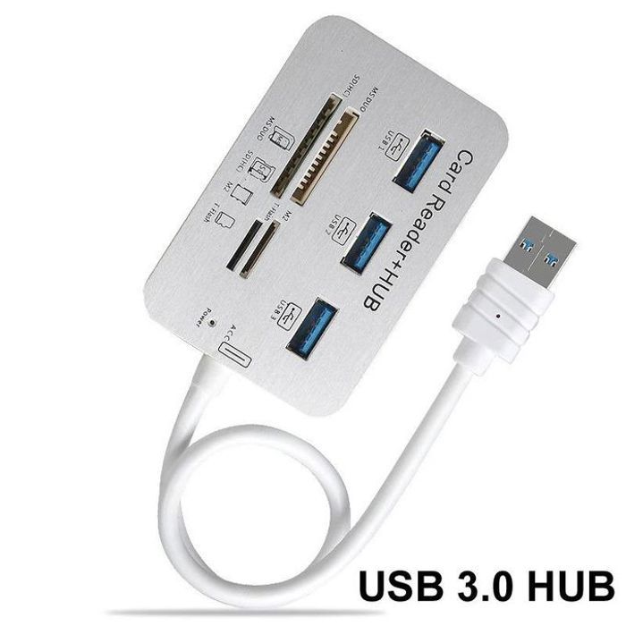Adaptateur de lecteur de carte mémoire Hub 7 en 1, 3 ports USB, type C 3.0 HUB + 4 ports, extenseur SD TF MS,M2 MMC, PC