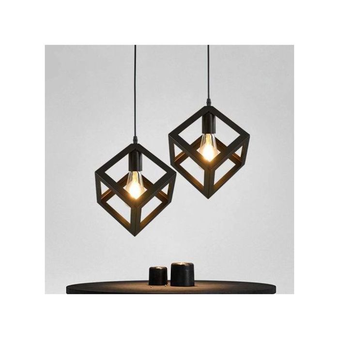 Suspension Lustre Cube Noir + Ampoule LED 9W OFFERTE