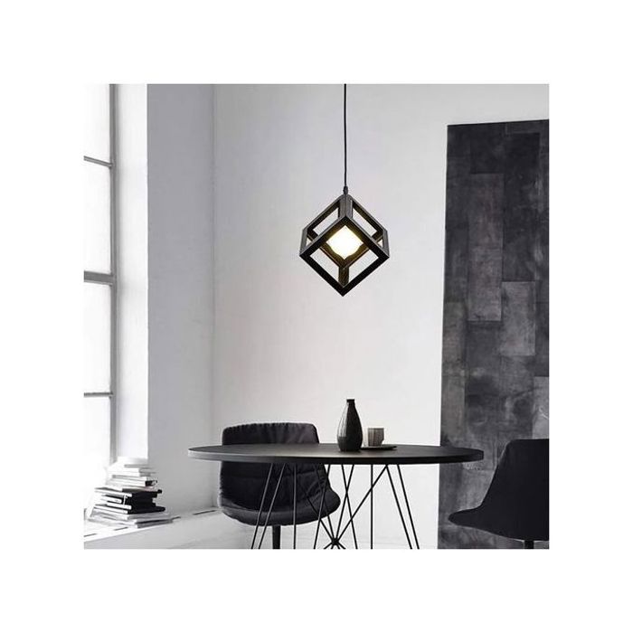 Suspension Design Cube Noir + Ampoule LED 9W OFFERTE