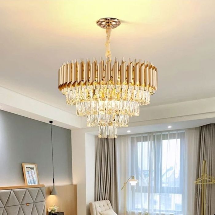 Lustre Suspension - GENERIC - Modèle Moderne - Diamètre 30cm - 3 Lampes E14 - Acier Inoxydable et Cristal