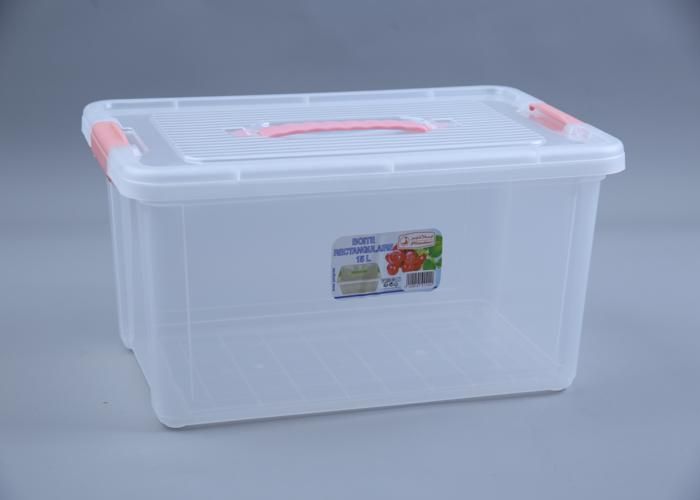 Boîte rectangulaire 15L transparente avec poignée - Couleur  aléatoire