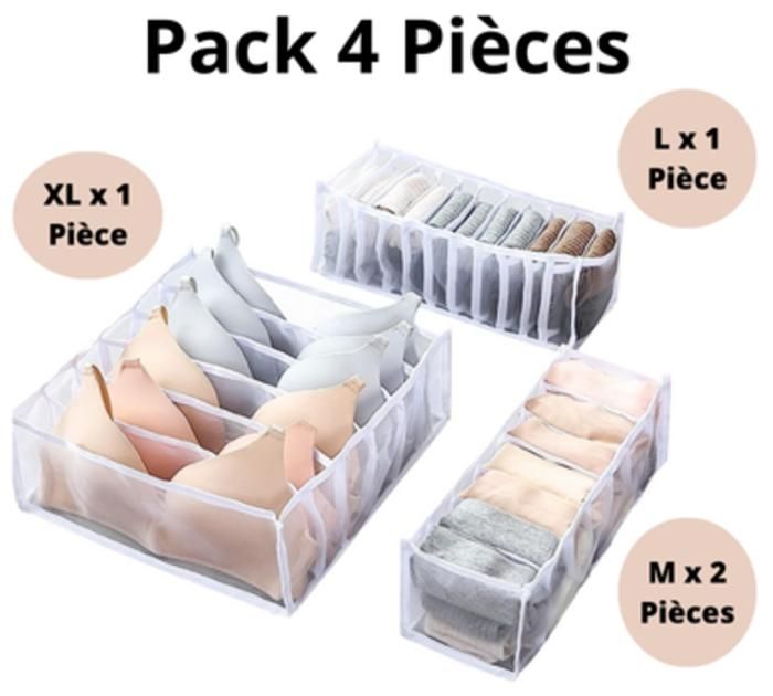 4 Organisateurs de Sous-Vêtements, Organisateur Pliable et Lavable,