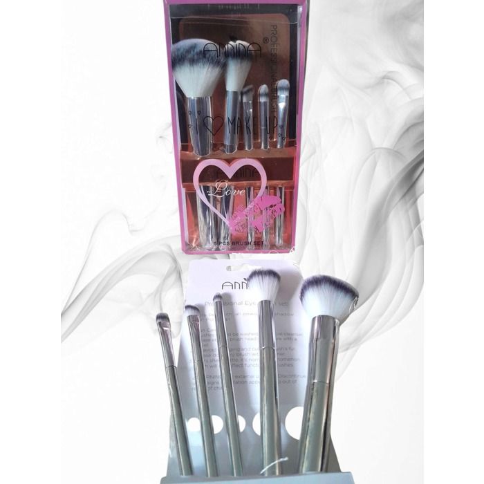 Pinceaux maquillage - ANNINA - Set de 5 - Professionnel - Couleur gris - Visage