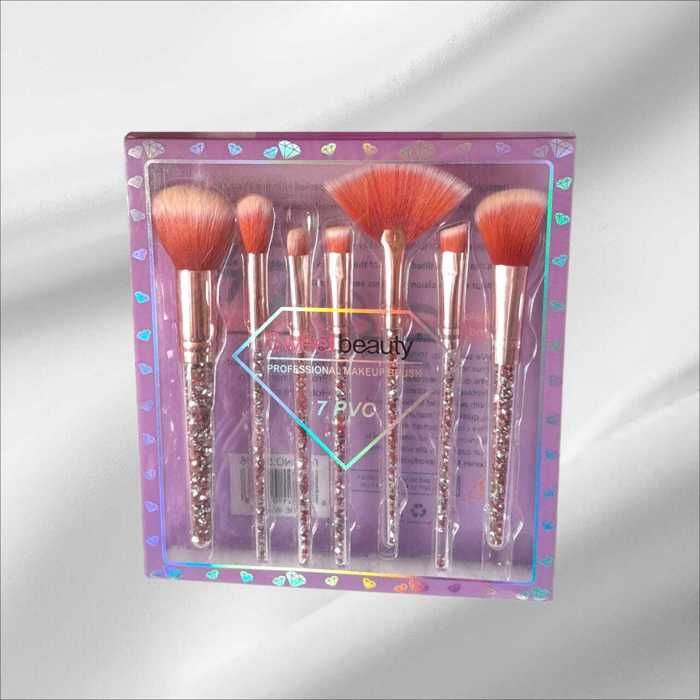 Ensemble de pinceaux pour maquillage - SWEET BEAUTY - 7 pièces - Poils synthétiques - Couleur orange