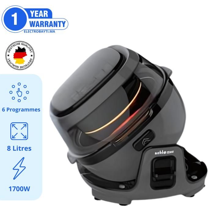 AirFryer Friteuse sans huile XL 8Litres, Rotation Automatique 1700W - Gris - Silver