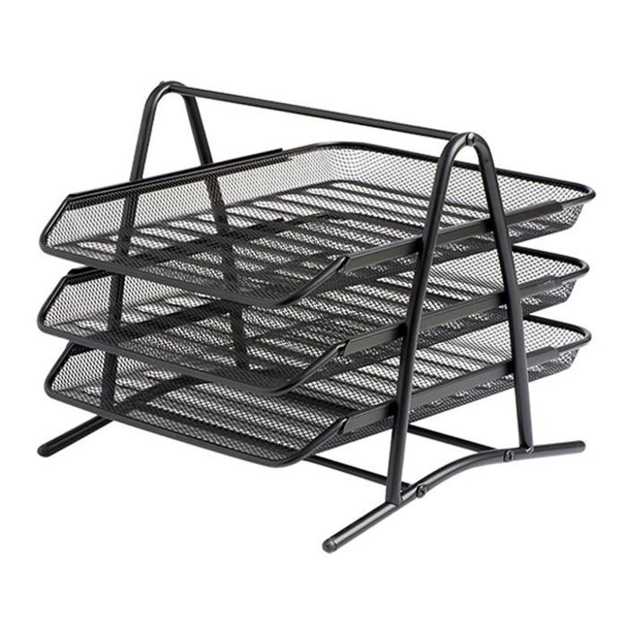 Corbeille à courrier - Organiseur de bureau - Métal - 3 niveaux - Noir - Design ergonomique