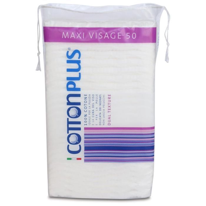 Tampons Démaquillants - COTTON PLUS - Maxi Visage - Hypoallergéniques - Double Texture - 50 unités
