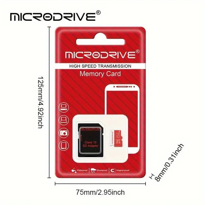 Carte MICRODRIVE TF SD Haute Vitesse -  pour Smartphones & Appareils Photo - Disponible en Tailles de 64GB