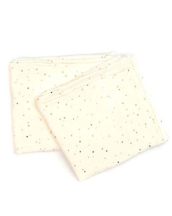 Lot 2 Bavoirs d'épaule Lange Gaze Pois doré