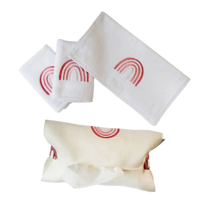 Trio de Serviettes 30 cm x 30 cm Arc en Ciel Rose