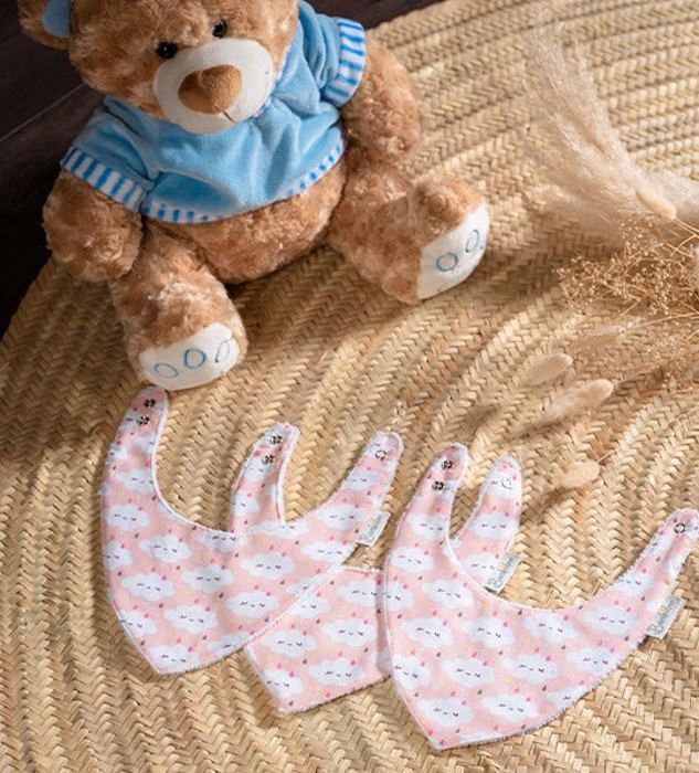 Pack de 3 Bavoirs Bandana Nuage Rose
