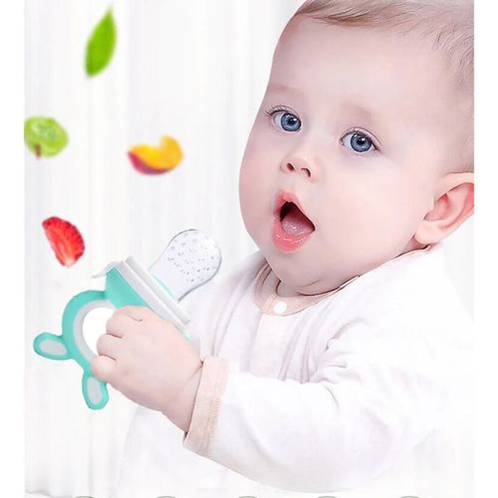 Tétine d'alimentation pour Bébé, Grignoteuse Bébé en silicone, Sucette Fruit Pour avec pièce de rechange et porte-tétine