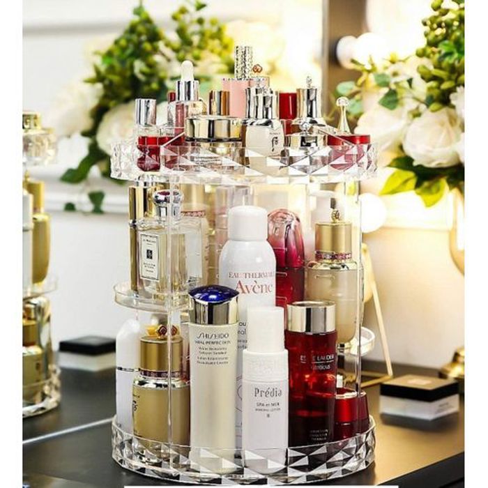 Clair Acrylique Tournant étagères 360°, Organisateur de Maquillage, Plateau de Rangement Cosmétique Réglable
