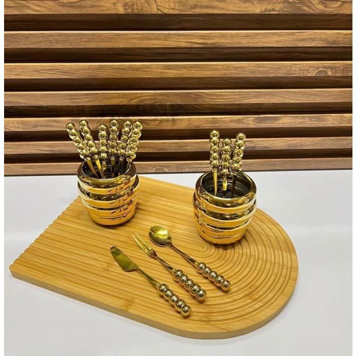 Porte-couverts- Inox - Céramique - 2 cuillères - 2 fourchettes - 2 couteaux -pour apperitifs et dessert