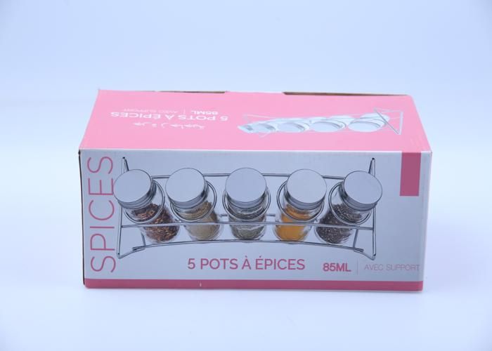 5 Pièces Ensemble d'Épices en Verre avec Support en Métal