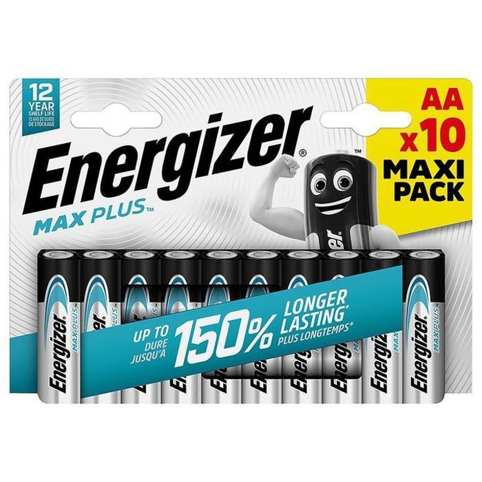 Energizer AA Alkaline Max Plus Batteries, 10 Maxi Pack