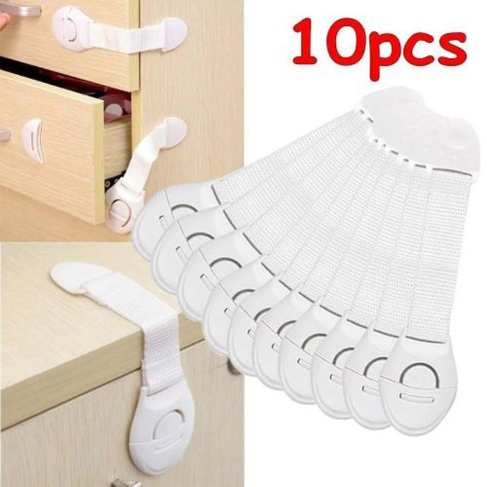 Serrures d'armoire de sécurité - Sécuribaby - Lot de 10 - Plastique - Installation facile - Protection enfants