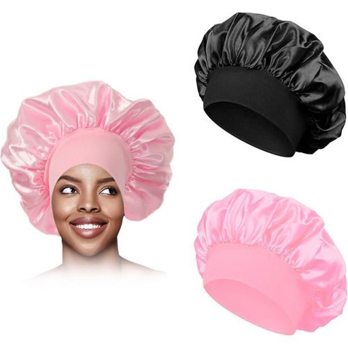 2 pcs Bonnets de Cheveux de Sommeil de Nuit en Soie, Bonnet Soyeux réglable pour Tous Les Types de Cheveux