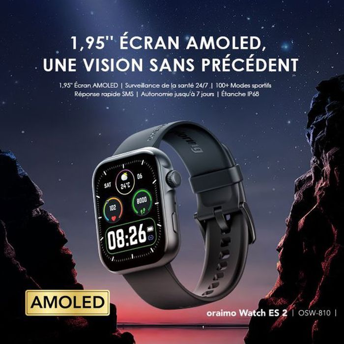 oraimo Watch ES 2 Montre intelligente AMOLED IP68 1,95″