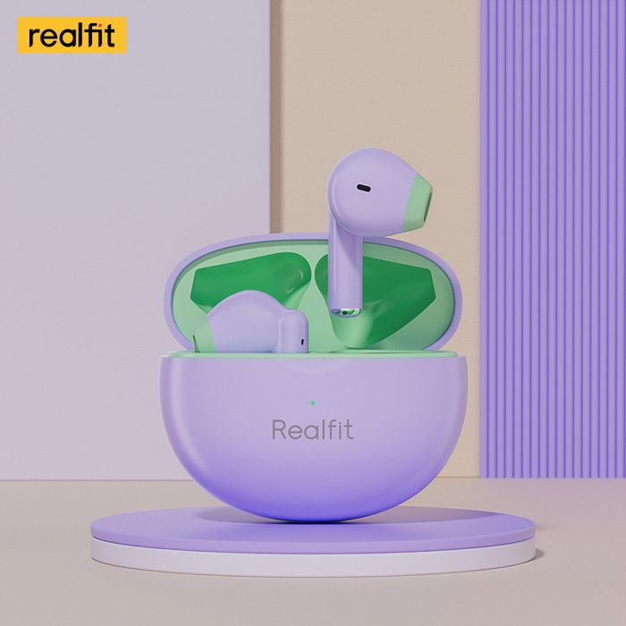 Écouteurs Bluetooth - REALFIT - F2 - HIFI - TWS - Violet - Autonomie 12h